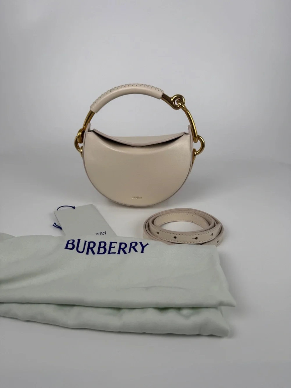 Burberry Bridle 2026 Leather Saddle Style Soap Cream Clutch Bag New